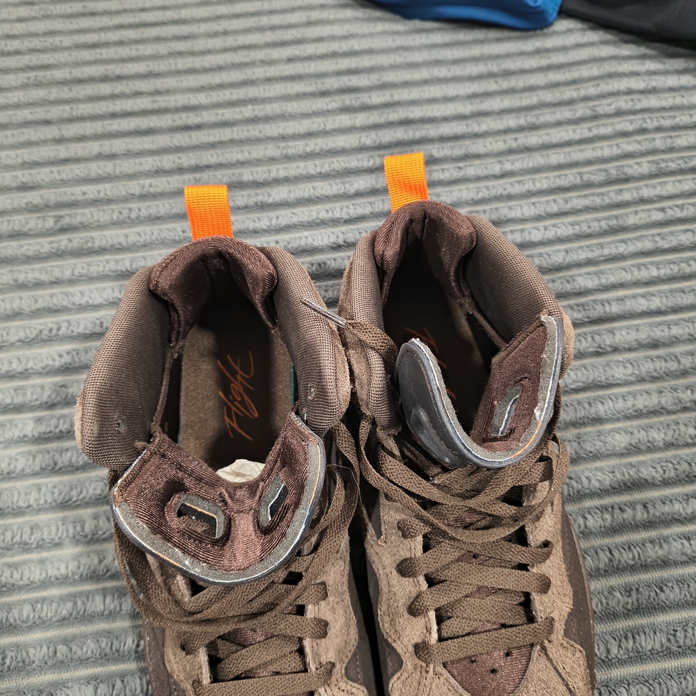 Jordan Brown High-Top Boots with Orange Accents
